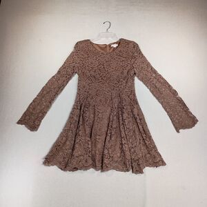 Loveriche Lace Overlay Dress Sz L Flare Sleeve Mini Fairy Cottagecore Natural